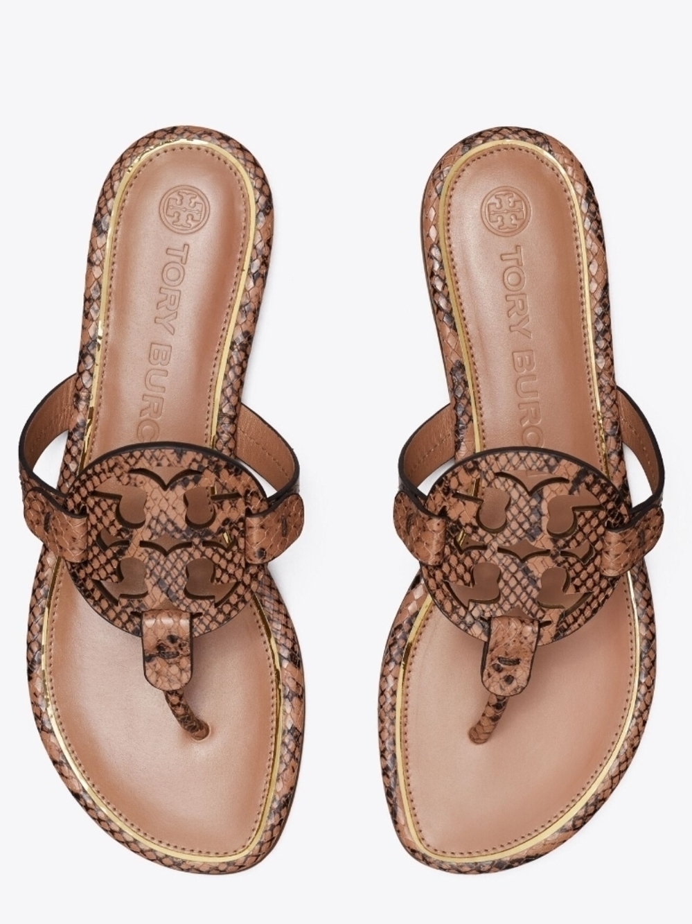 Tory Burch Tan Snake-Print Miller Thong Sandals